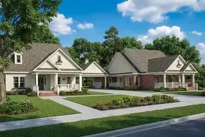 Duplex with 3-Bed Units with Shared Porte Cochere and Driveway