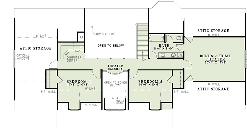Plan 59818ND: Southern Tradition - Floor Plan - 2nd Floor - Country, Traditional