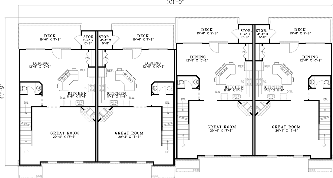 Plan 59825ND: 4-Family House Plan with Lower Level Bonus Room - Floor Plan - Main Level