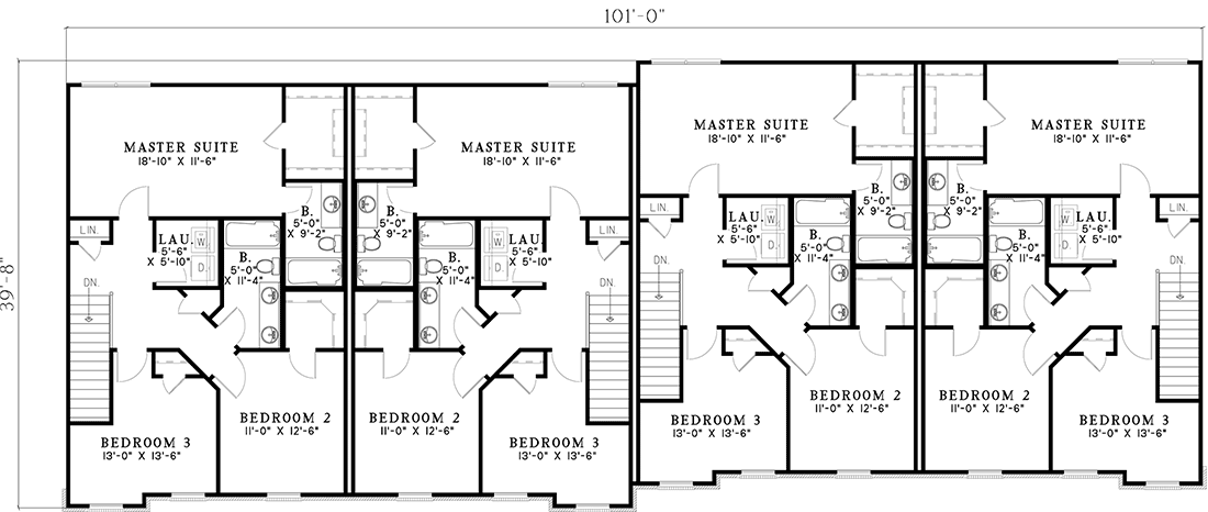 Plan 59825ND: 4-Family House Plan with Lower Level Bonus Room - Floor Plan - 2nd Floor