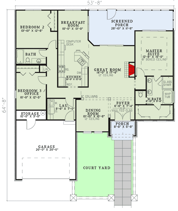 Plan 59851ND: Open Floor Plan with Courtyard - Floor Plan - Main Level - European, Tuscan