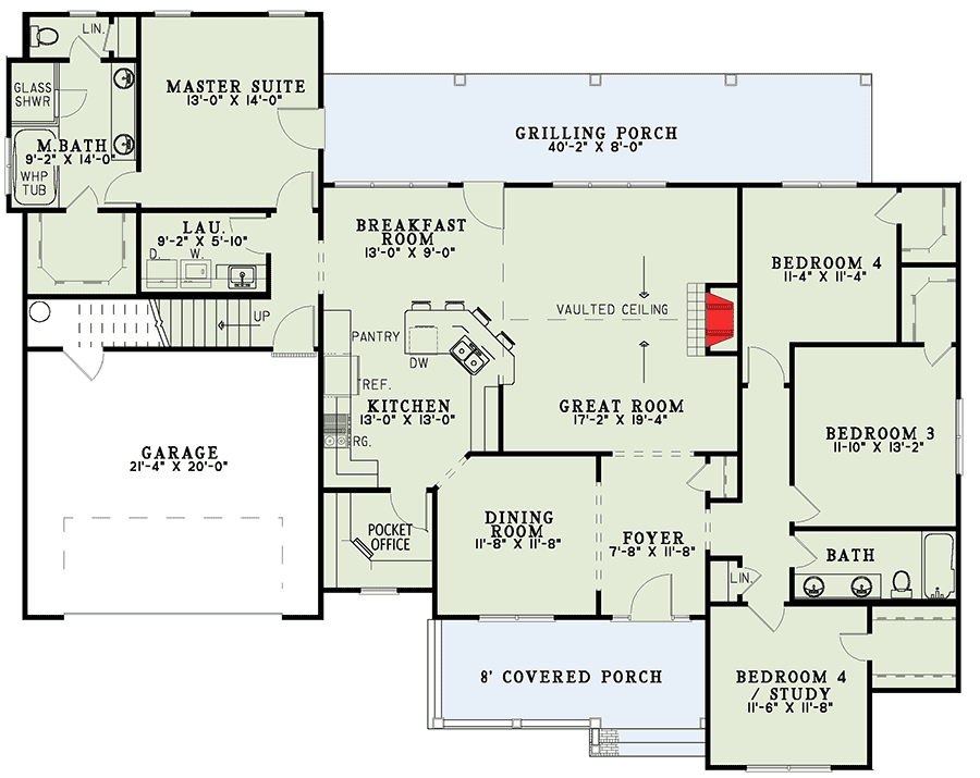 Plan 5987ND: One Story House Plan with Private Master Suite - Floor Plan - Main Level - Country, Ranch