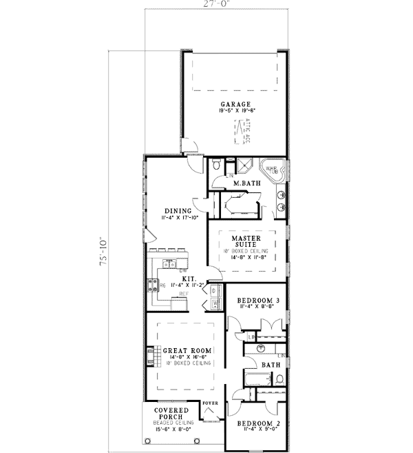 Plan 59877ND: Charming and Comfortable Narrow Lot - Floor Plan - Main Level - Cottage, Country