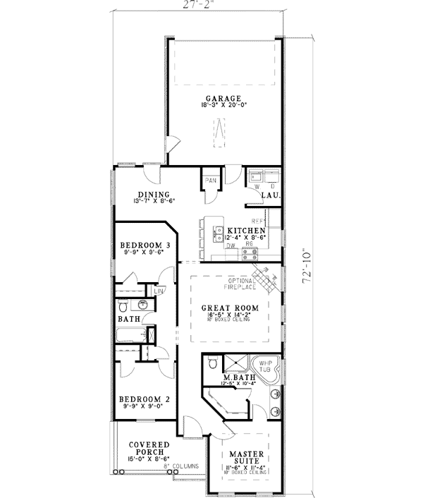 Plan 59878ND: Narrow Lot with Roomy Interior - Floor Plan - Main Level - Cottage, Country