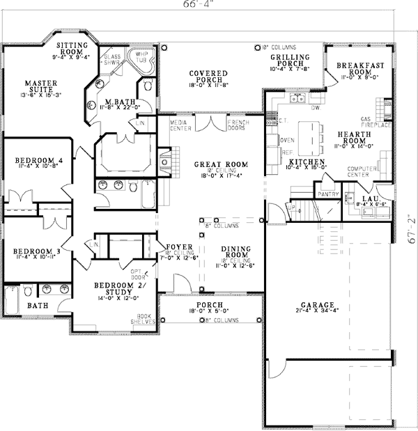 Plan 59881ND: Alternate Exterior Available - Floor Plan - Main Level - Southern