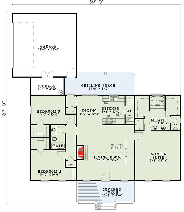 Plan 5989ND: Split-Bedroom Country Design - Floor Plan - Main Level - Country, Ranch