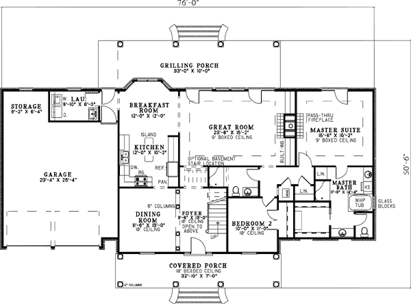 Plan 59892ND: One-and-a-half Stories and a Porch - Floor Plan - Main Level - Country