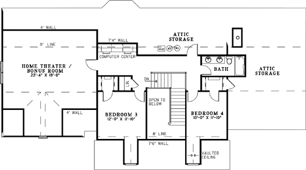 Plan 59892ND: One-and-a-half Stories and a Porch - Floor Plan - 2nd Floor - Country