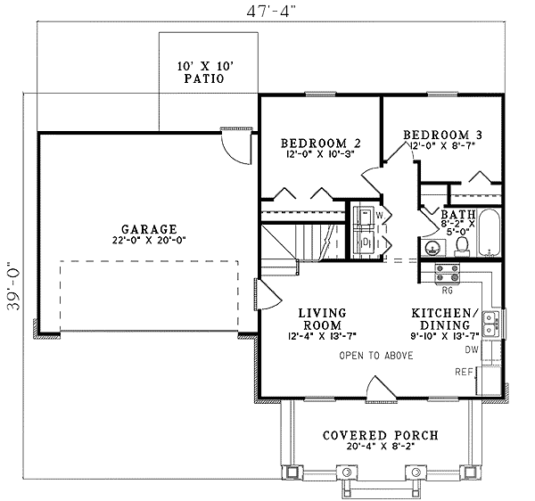 Plan 59900ND: Traditional Country House Plan with 3 Beds - 1059 Sq Ft - Floor Plan - Main Level - Country, Traditional