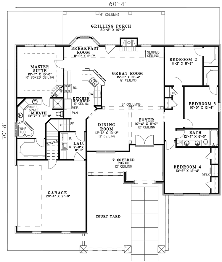 Plan 59902ND: 4-Bed Traditional House Plan with Bonus Room - Floor Plan - Main Level - Traditional