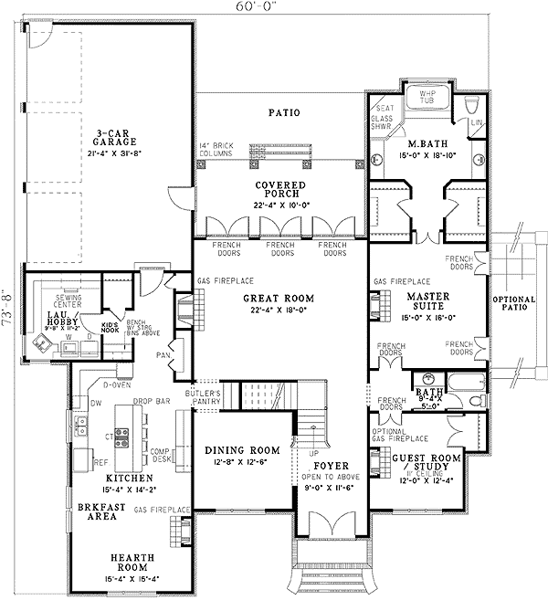 Plan 59911ND: Refined Southern House Plan with 5 Beds, Main-Level Master, Three-Car Garage - Floor Plan - Main Level - Southern