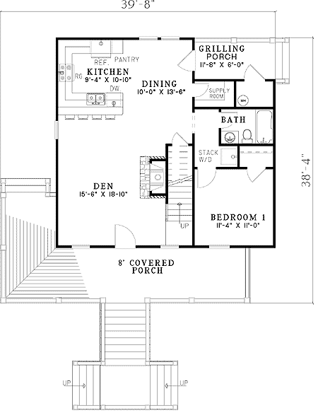 Plan 59916ND: Raised Covered Porch Cottage - Floor Plan - Main Level - Cottage, Vacation