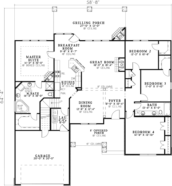 Plan 59951ND: Rustic Home Plan with Options - Floor Plan - Main Level - Craftsman, European, Rustic