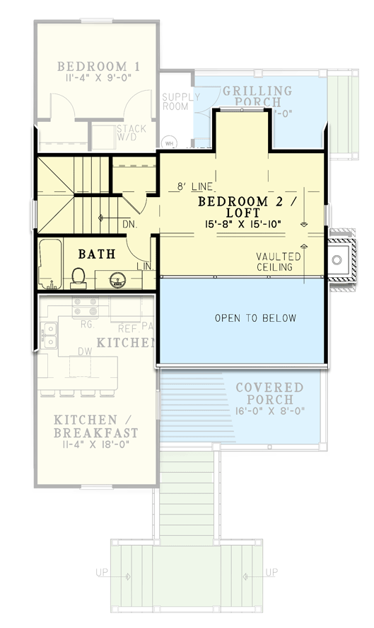 Plan 59962ND: Elevated Cottage Retreat - 1195 Sq Ft - Floor Plan - 2nd Floor - Cottage, Low Country, Rustic, Vacation