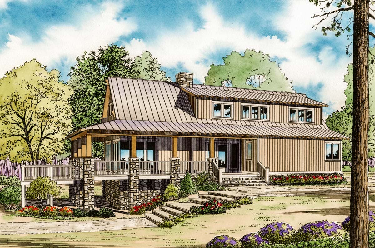 Plan 59964ND: Low Country Cottage House Plan with Two-Story Great Room - 2207 Sq Ft - Image #6 - Cabin, Cottage, Country, Low Country, Mountain, Rustic, Vacation