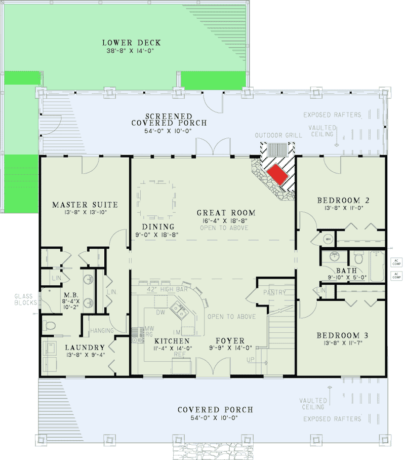 Plan 59981ND: Rustic Country Home Plan with Vaulted Spaces - 2704 Sq Ft - Floor Plan - Main Level - Cabin, Country, Mountain, Rustic, Vacation