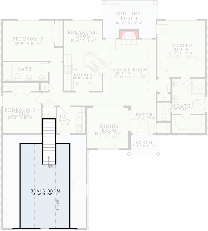 Plan 59986ND: Charming 3-Bed House Plan with Open Floor Plan - 1629 Sq Ft - Floor Plan - Bonus - European, Traditional