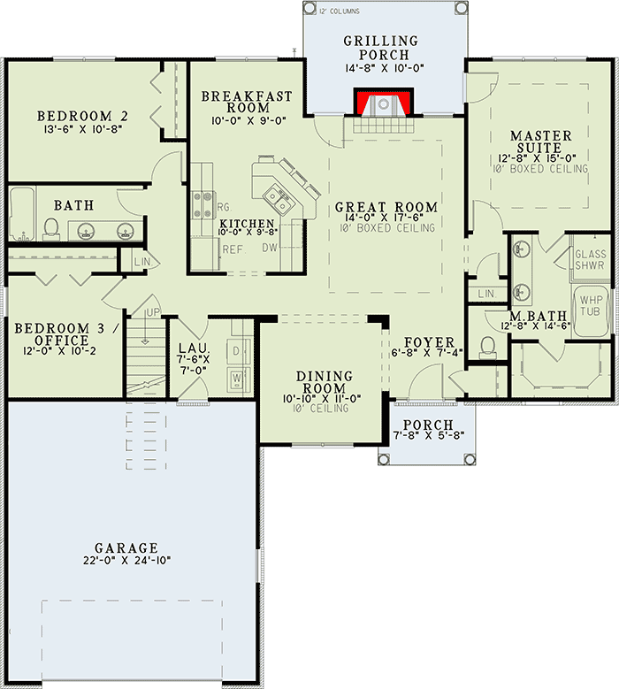 Plan 59986ND: Charming 3-Bed House Plan with Open Floor Plan - 1629 Sq Ft - Floor Plan - Main Level - European, Traditional