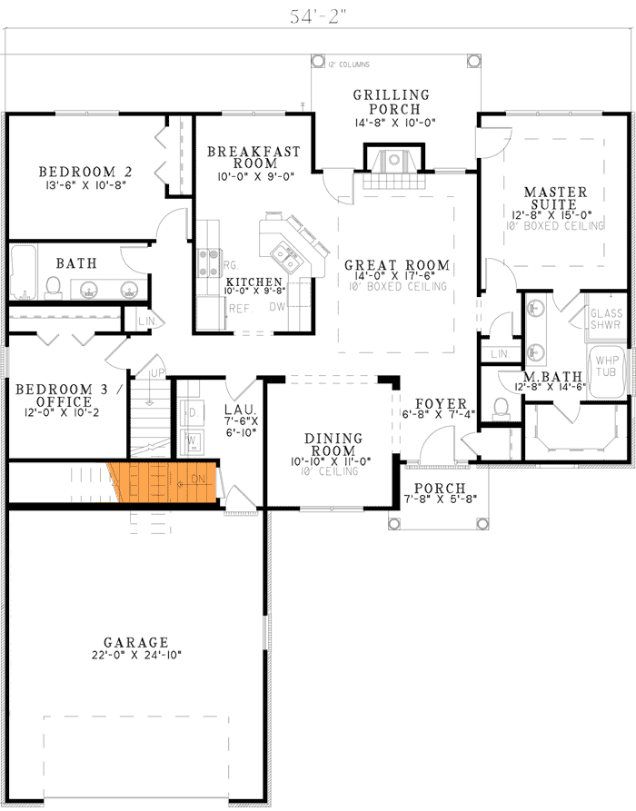 Plan 59986ND: Charming 3-Bed House Plan with Open Floor Plan - 1629 Sq Ft - Floor Plan - Optional Basement Stairs - European, Traditional