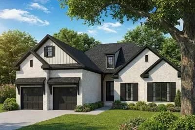 Traditional 3-bedroom house plan with rustic details.