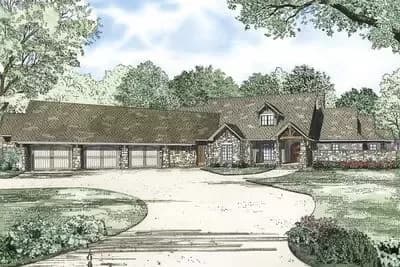 Sprawling Rustic European House Plan with Angled Garage - 4080 Sq Ft