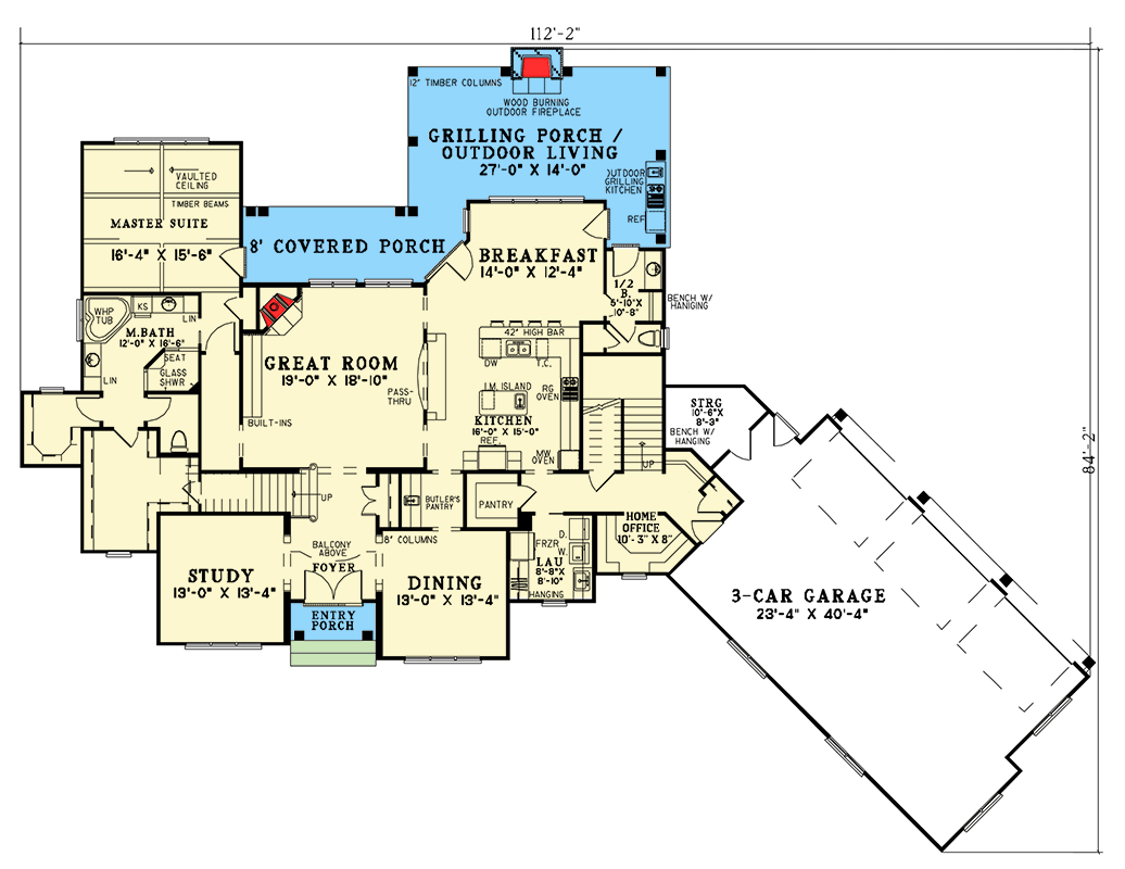 Plan 59990ND: 4-Bed Traditional Home Plan with Home Theater and Bonus Room - 4378 Sq Ft - Floor Plan - Main Level - European, Southern Traditional, Traditional
