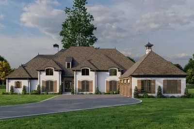 4 Bedroom French Country House Plan with Outdoor Fireplace - 4810 Sq Ft