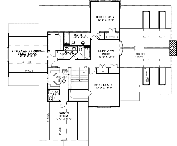 Plan 60503ND: Elegant Craftsman European House Plan with Main Level Master and Flexible Living - Floor Plan - 2nd Floor - Cottage, Craftsman, European