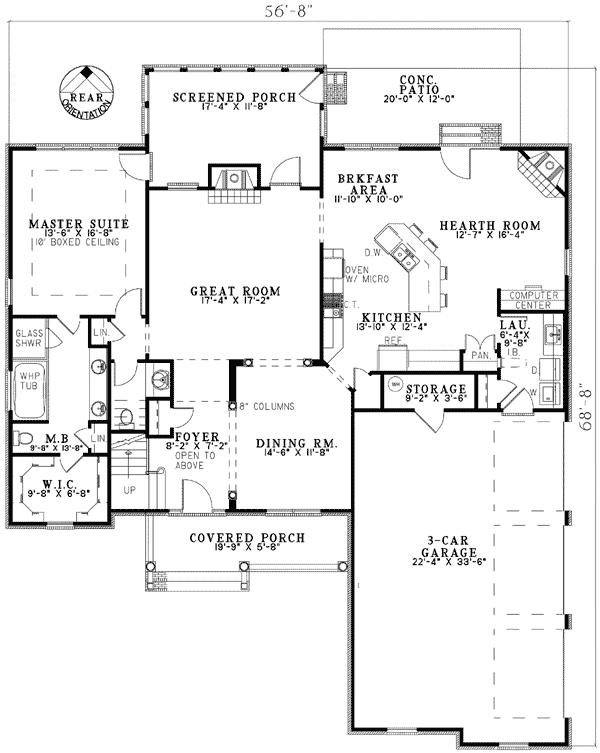 Plan 60504ND: Refined Craftsman House Plan with 4 Beds and Screened Porch - Floor Plan - Main Level - Country, Traditional
