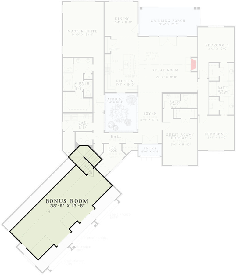 Plan 60505ND: 4-Bed House Plan with Central Atrium - 2716 Sq Ft - Floor Plan - Bonus - Craftsman, Ranch
