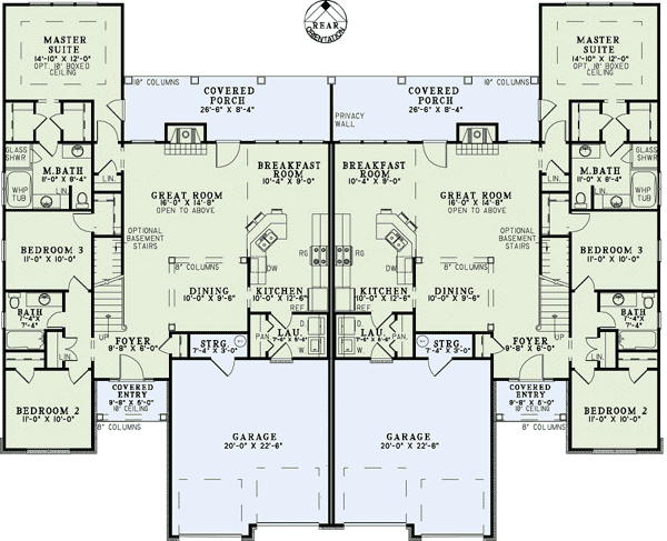 Plan 60510ND: Duplex with Privacy - Floor Plan - Main Level