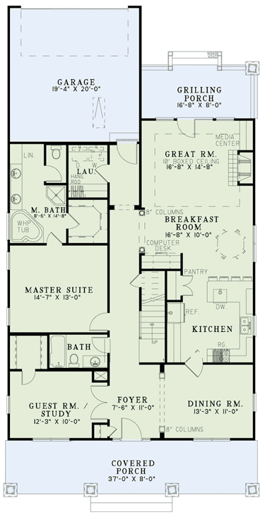 Plan 60520ND: Comes in Two Versions - Floor Plan - Main Level - Cottage, Craftsman, Vacation