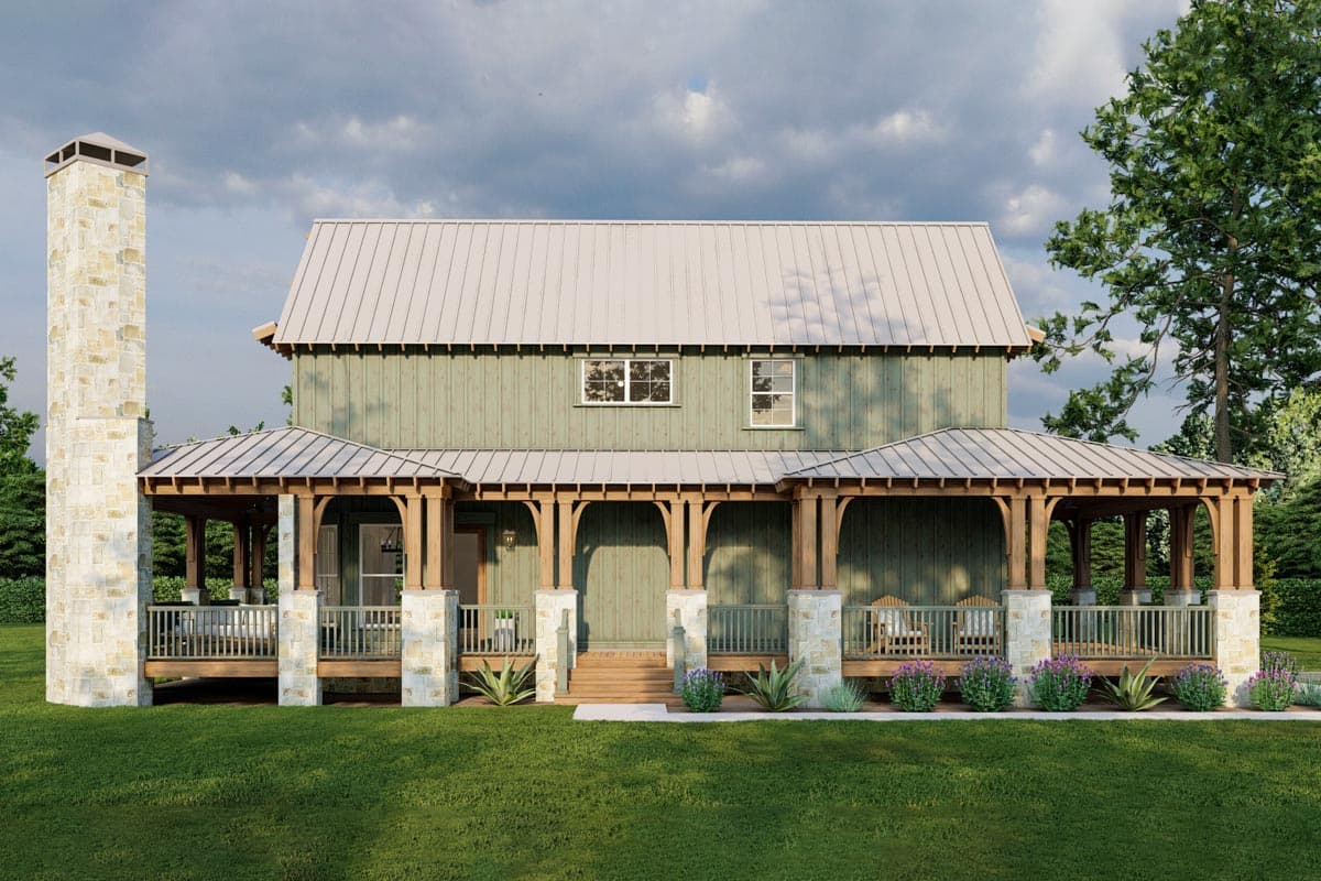 Plan 60535ND: 2-Story Rustic Retreat with Side-Wrapping Porch - 1705 Sq Ft - Image #6 - Cottage, Craftsman, Mountain, Northwest, Rustic, Vacation