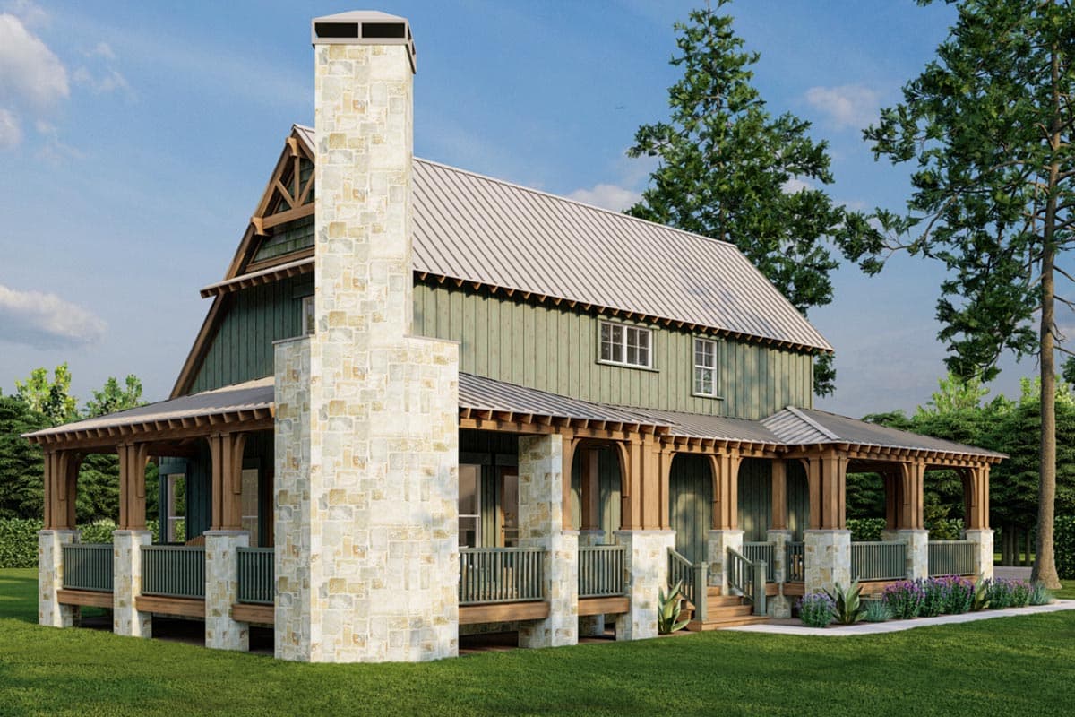 Plan 60535ND: 2-Story Rustic Retreat with Side-Wrapping Porch - 1705 Sq Ft - Image #5 - Cottage, Craftsman, Mountain, Northwest, Rustic, Vacation