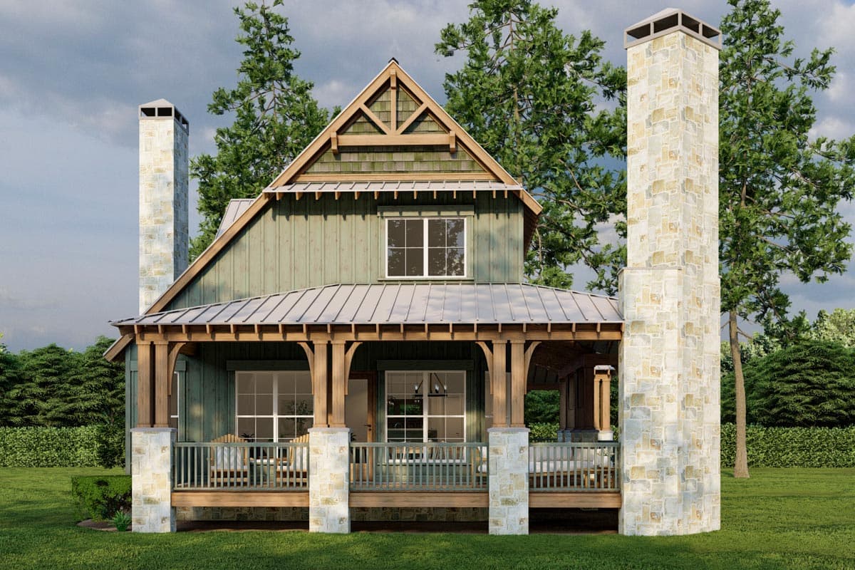 Plan 60535ND: 2-Story Rustic Retreat with Side-Wrapping Porch - 1705 Sq Ft - Image #4 - Cottage, Craftsman, Mountain, Northwest, Rustic, Vacation