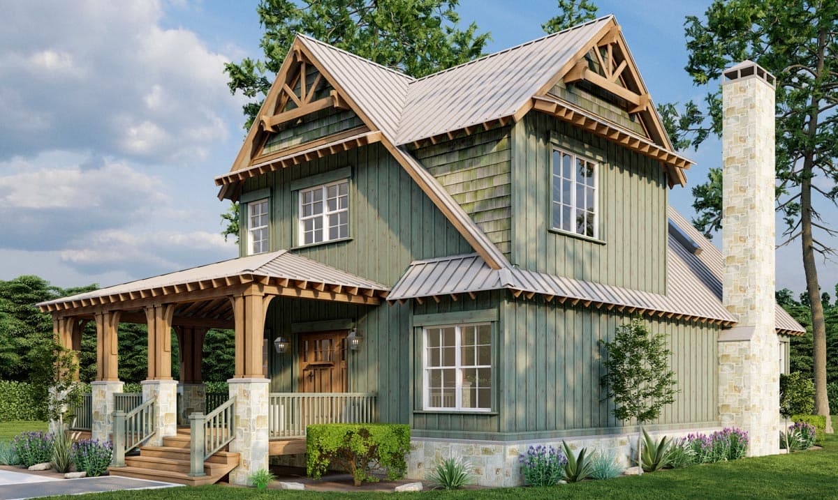 Plan 60535ND: 2-Story Rustic Retreat with Side-Wrapping Porch - 1705 Sq Ft - Image #8 - Cottage, Craftsman, Mountain, Northwest, Rustic, Vacation