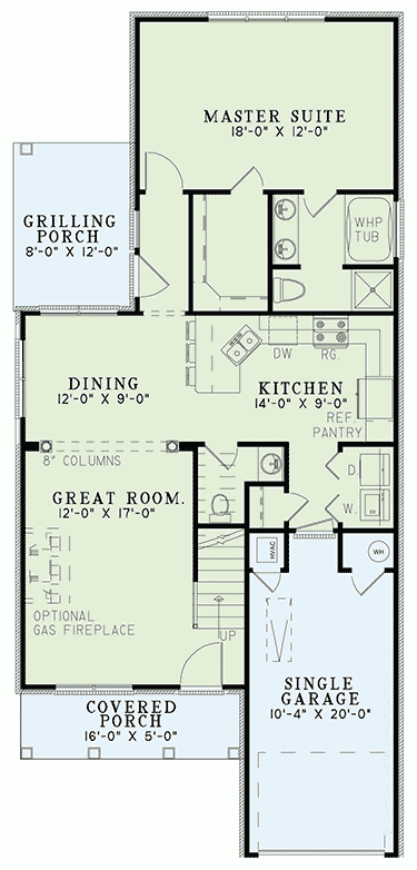Plan 60537ND: Narrow Lot Traditional Home Plan - Floor Plan - Main Level - Traditional