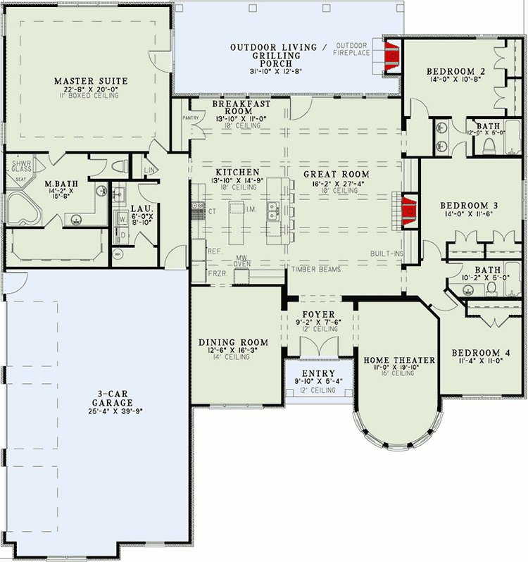 Plan 60539ND: Country Castle - Floor Plan - Main Level - European, French Country