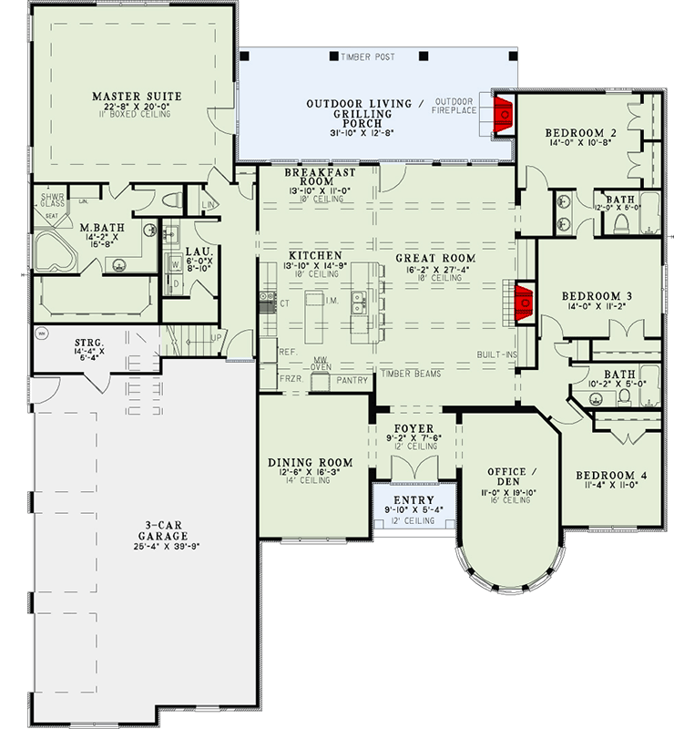 Plan 60541ND: European Home with Timber Beams - Floor Plan - Main Level - European