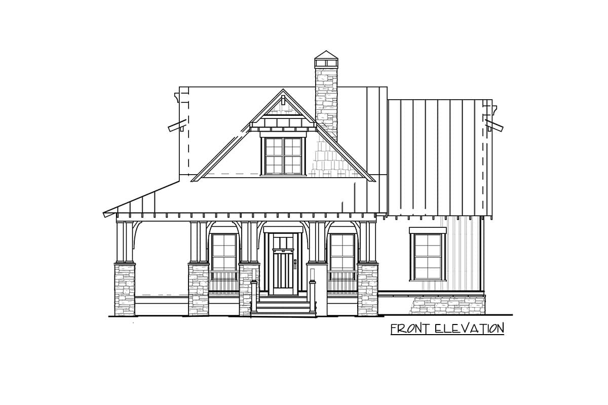 Plan 60552ND: Rustic House Plan with L-Shaped Porch - 1374 Sq Ft - Image #5 - Cottage, Craftsman, Mountain, Rustic, Vacation