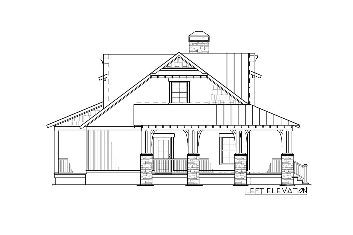 Plan 60552ND: Rustic House Plan with L-Shaped Porch - 1374 Sq Ft - Image #6 - Cottage, Craftsman, Mountain, Rustic, Vacation