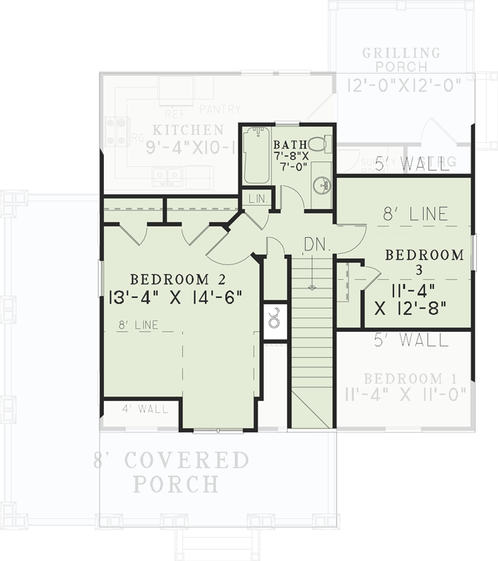 Plan 60552ND: Rustic House Plan with L-Shaped Porch - 1374 Sq Ft - Floor Plan - 2nd Floor - Cottage, Craftsman, Mountain, Rustic, Vacation