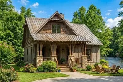 Rustic Cabin House Plan with Porch Options - 1379 Sq Ft