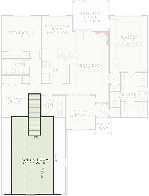 Plan 60556ND: Southern Home Plan with Flexibility - 1591 Sq Ft - Floor Plan - Bonus - Southern, Traditional