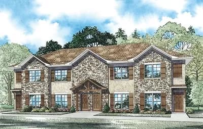 Stone and Stucco 4-Plex House Plan with Matching 3 Bedroom 1040 Sq Ft Units