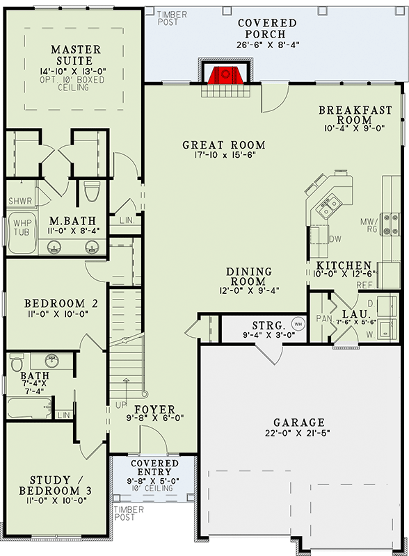 Plan 60565ND: House Plan Under 2500 Square Feet with Flex Room and Large Upstairs Game Room - Floor Plan - Main Level - Craftsman, European