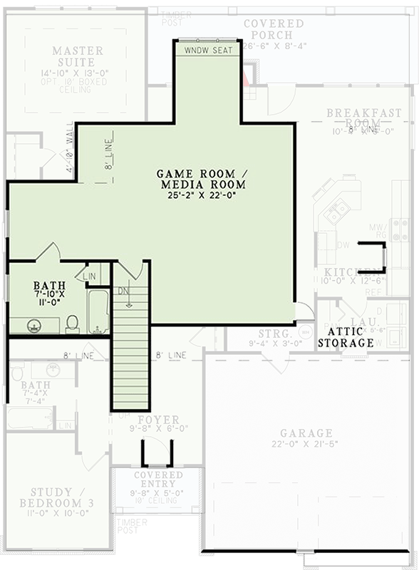 Plan 60565ND: House Plan Under 2500 Square Feet with Flex Room and Large Upstairs Game Room - Floor Plan - 2nd Floor - Craftsman, European