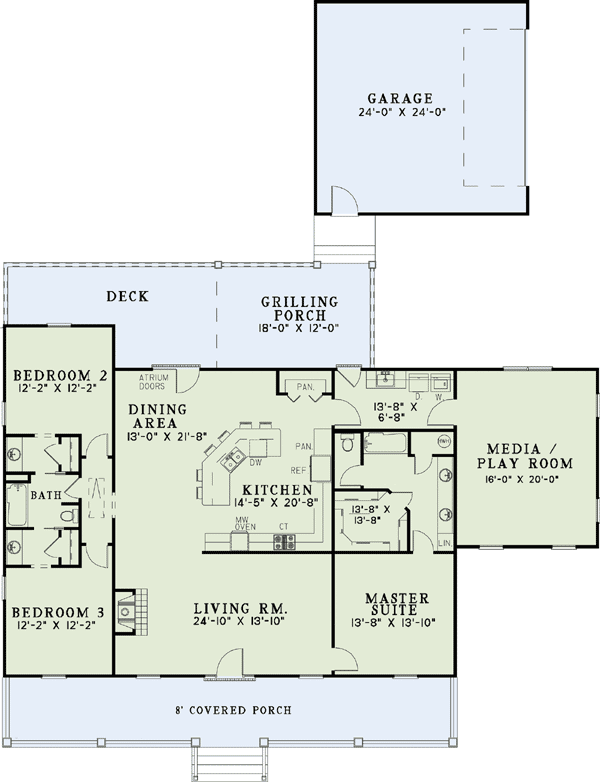 Plan 60574ND: Southern Country Gem - Floor Plan - Main Level - Country, Ranch, Southern, Traditional