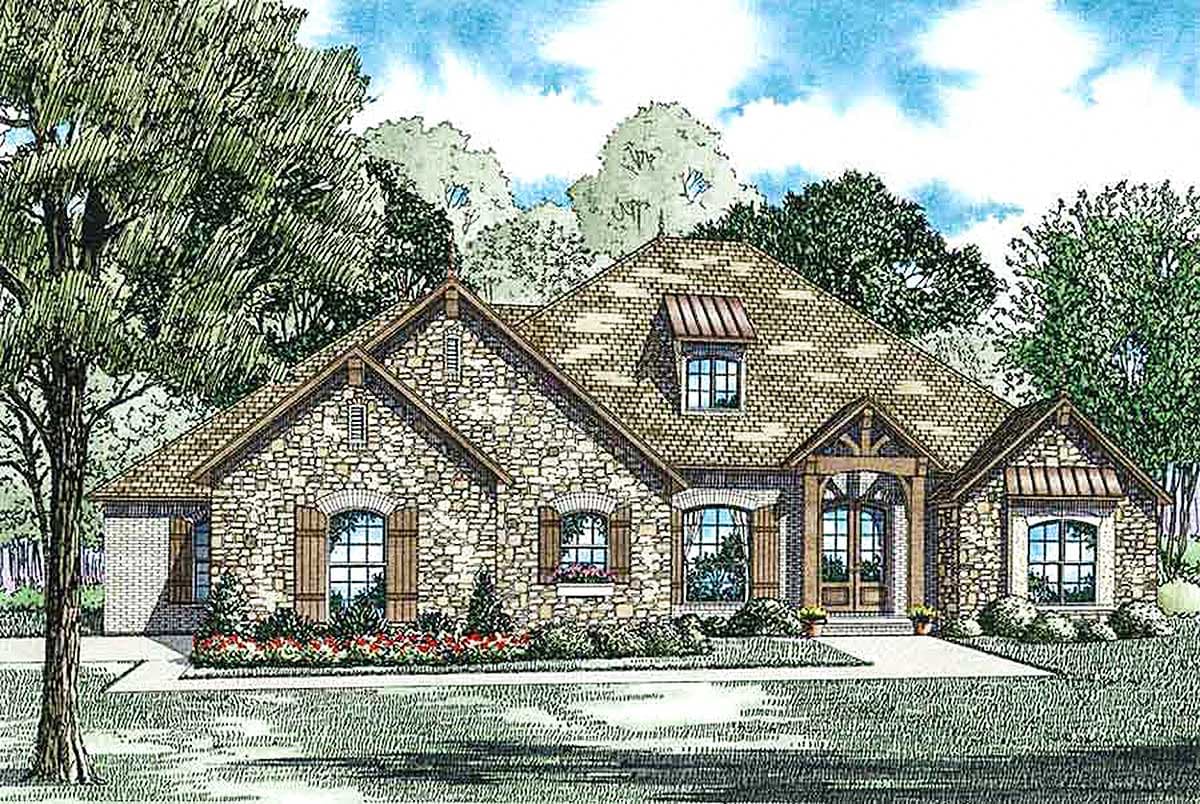 Plan 60584ND: Rustic Exterior with Covered Entry - Image #6 - European, Traditional