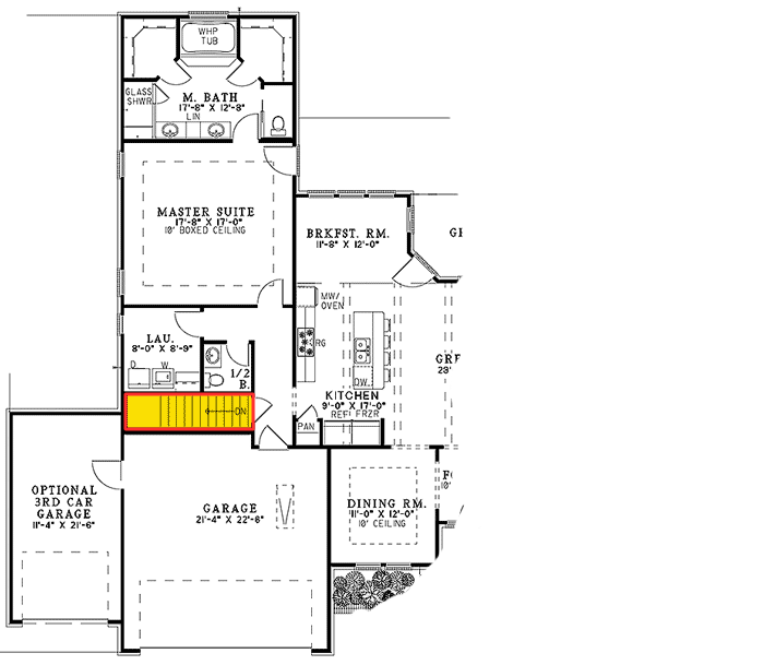Plan 60585ND: Secluded Master Suite - Floor Plan - Optional Basement Stair Location - Ranch, Southern, Traditional